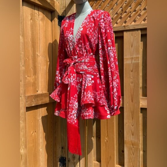 🆕 BRONX & BANCO 🧿 NWOT Bedouin Red Floral Ruffle Tiered Mini Dress, Sz XS US 2 - Picture 6 of 16